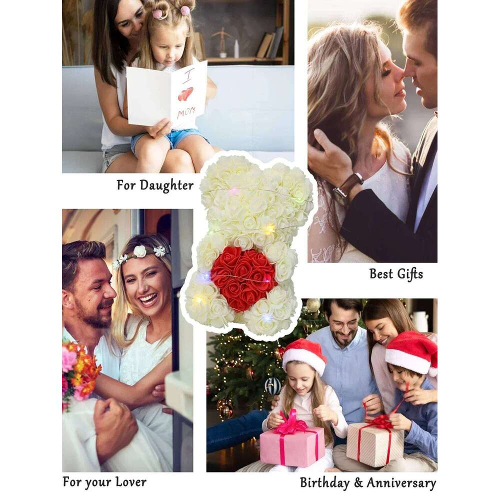 Girlfriend Women Rose Teddy Bear Artificial Flower Anniversary Valentines Birthday Gift Mothers Day Mom Gifts W260114