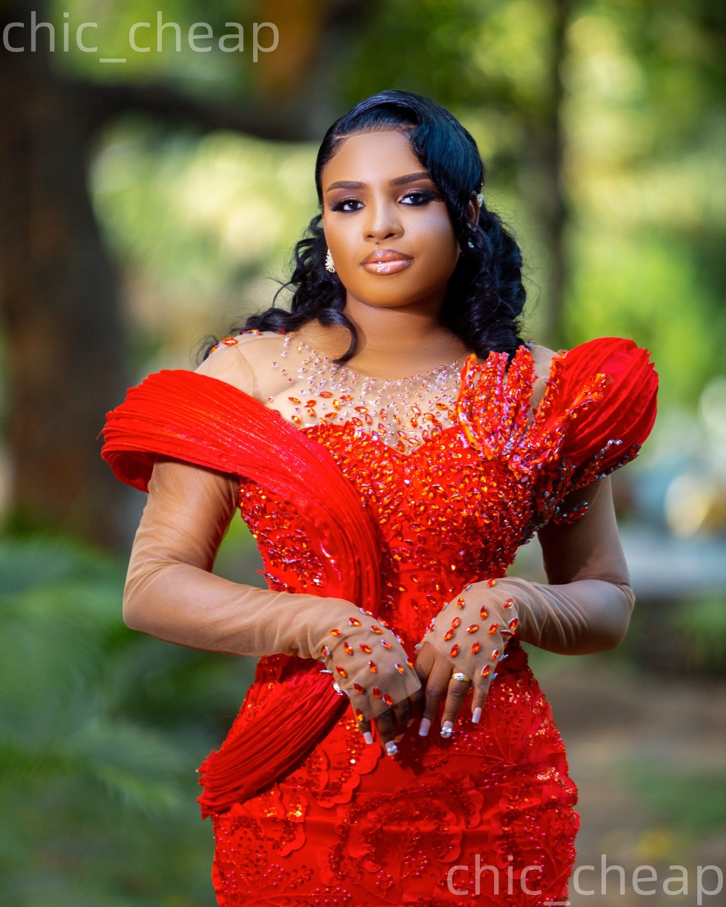 Aso Ebi Nigerian Red Mermaid Prom Dresses 2026 Floral Lace Crystals Stylish Evening Formal Party Second Birthday Engagement Gowns Dress For Special Oc