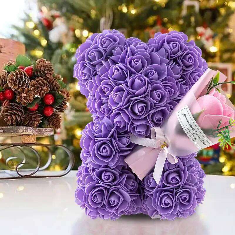 9.45in Cute Artificial Forever Flower Rose With Clear Box Handmade Romantic Decorative Valentines Day Bear Gift W260114