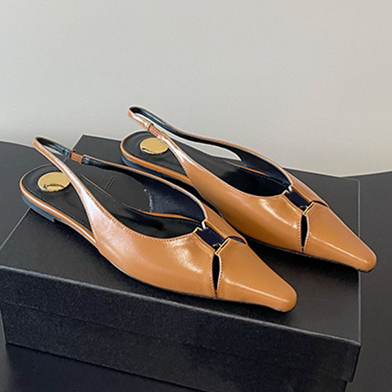 Italian designer Babylone slingback flats advanced smooth leather slingback exquisite ballet flats unique cut out pointed toe Leather sole Casual flat shoes