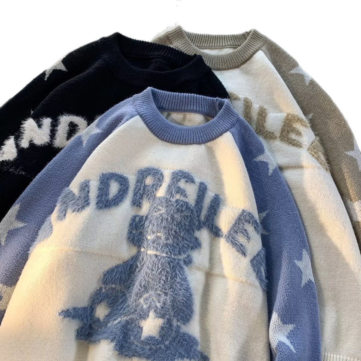 Round neck sweater knitted sweater mens trendy brand cool autumn and winter base shirt 2024 new mens temperament slim fit top