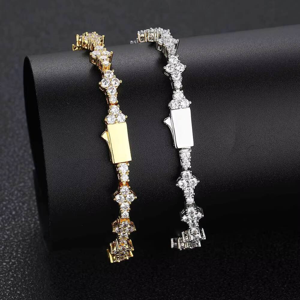 Hiphop Jewelry Lced Out Flower 65mm 925 Silver VVS Moissanite Bracelet 18K Gold Plated Pave Moissanite Tennis Chain Bracelet