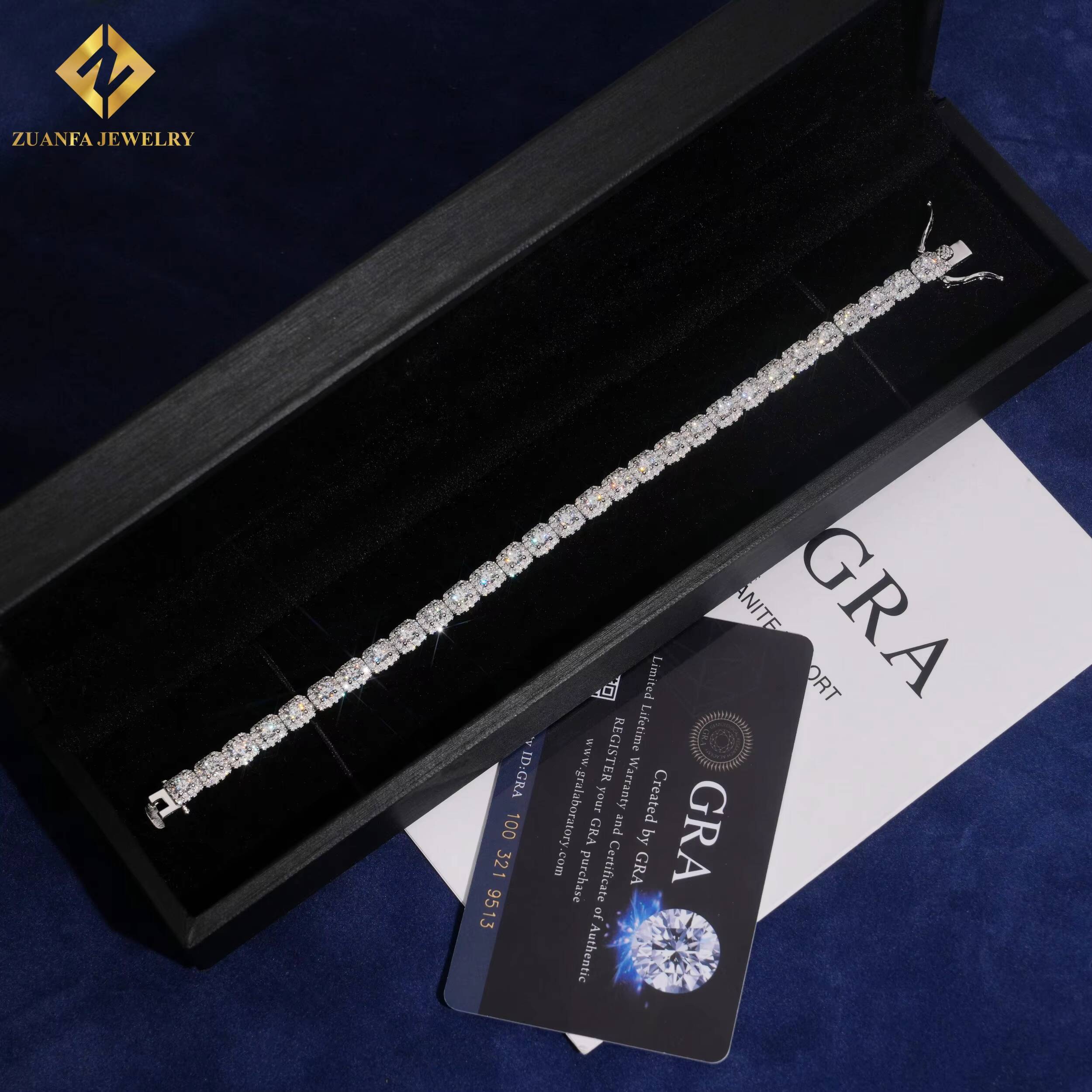Hot Sale Moissanite Jewelry Pass Diamond Test Iced Out Moissanite 6mm Cuban Chain 925 Silver Moissanite Men Women Bracelet GRA