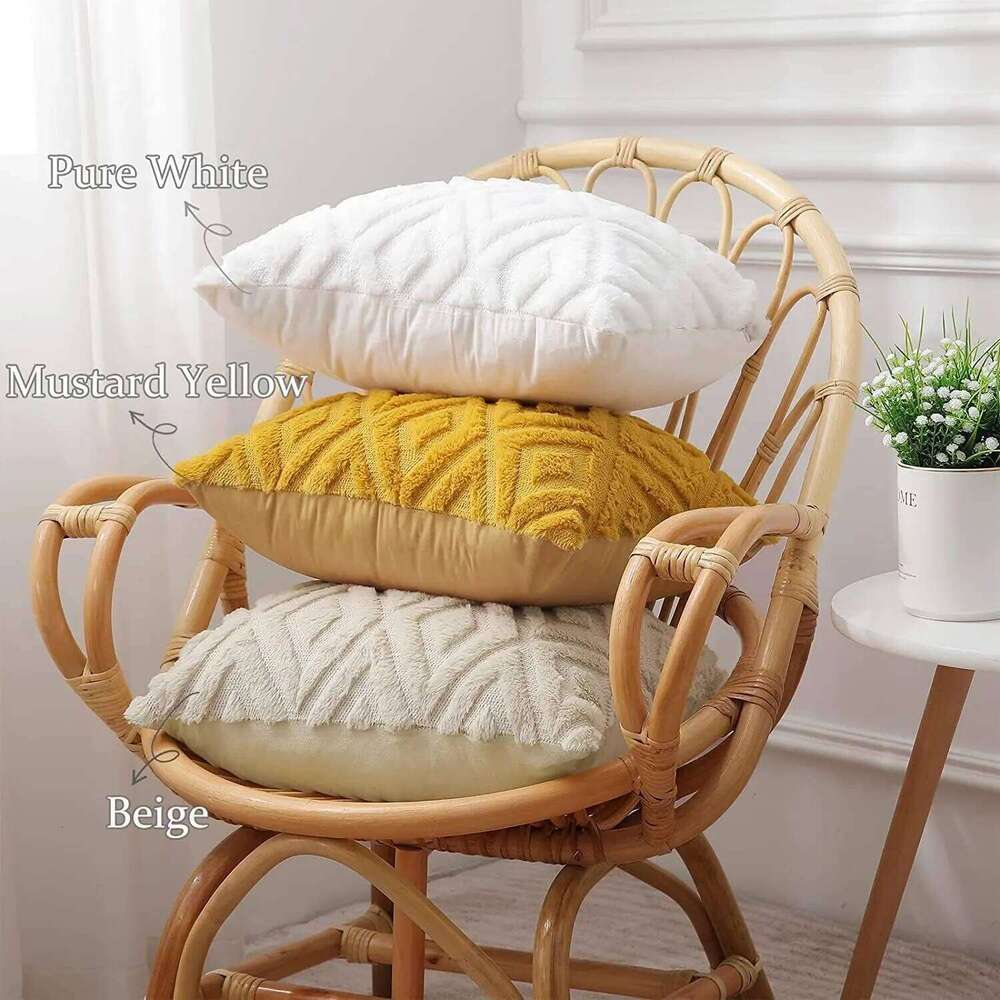 Home Decorative Pillow Cover Luxury Velvet Cushion Case Modern Rhombus Pattern Soft Cozy Plush Square for Sofa Bed Living Room Bedroom Bedding Accesso