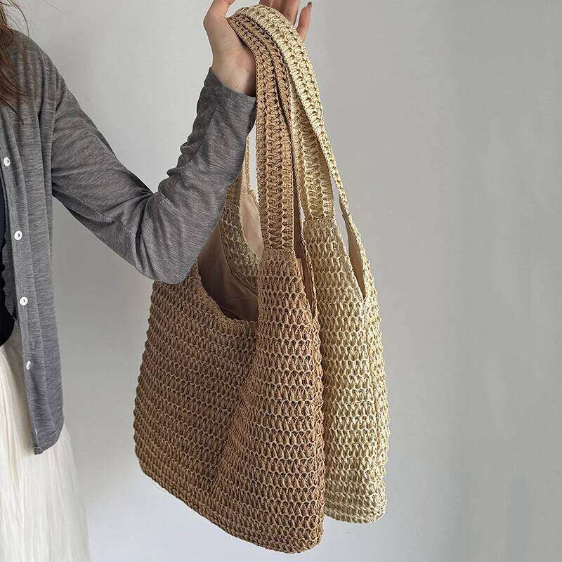 Fashion Rattan Women Shoulder Woven Female Handbags Large Capacity Summer Beach Straw Bags Casual Tote Purses