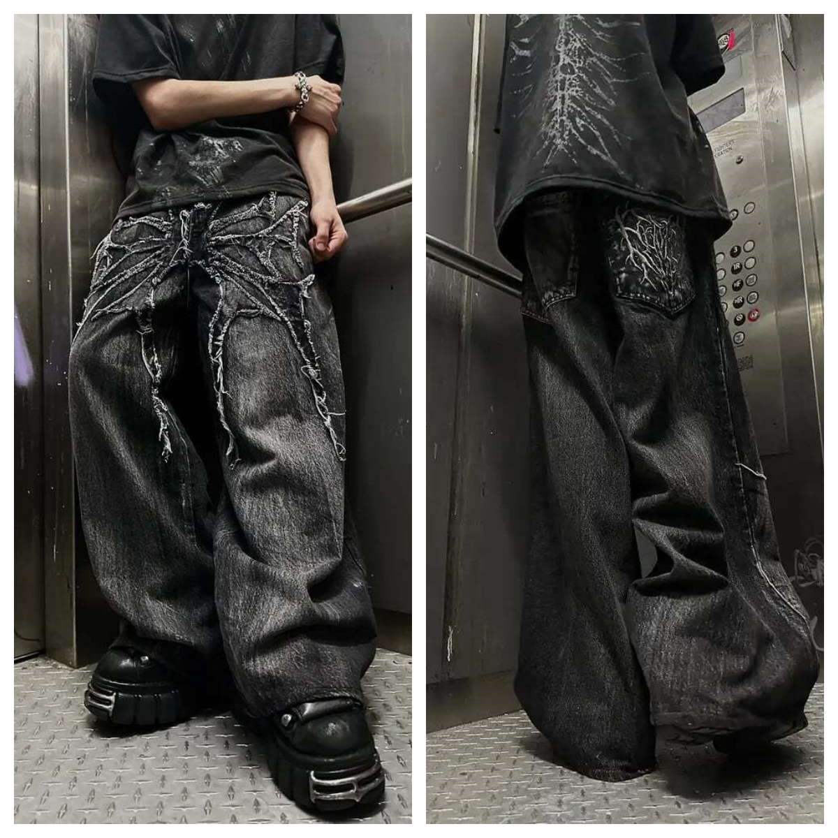 Men's Jeans Y2K Baggy Jeans Vintage Splicing Embroidery Pattern High Quality Jeans Hip Hop Gothic Streetwear Men Women Casual Wide Leg Jeans