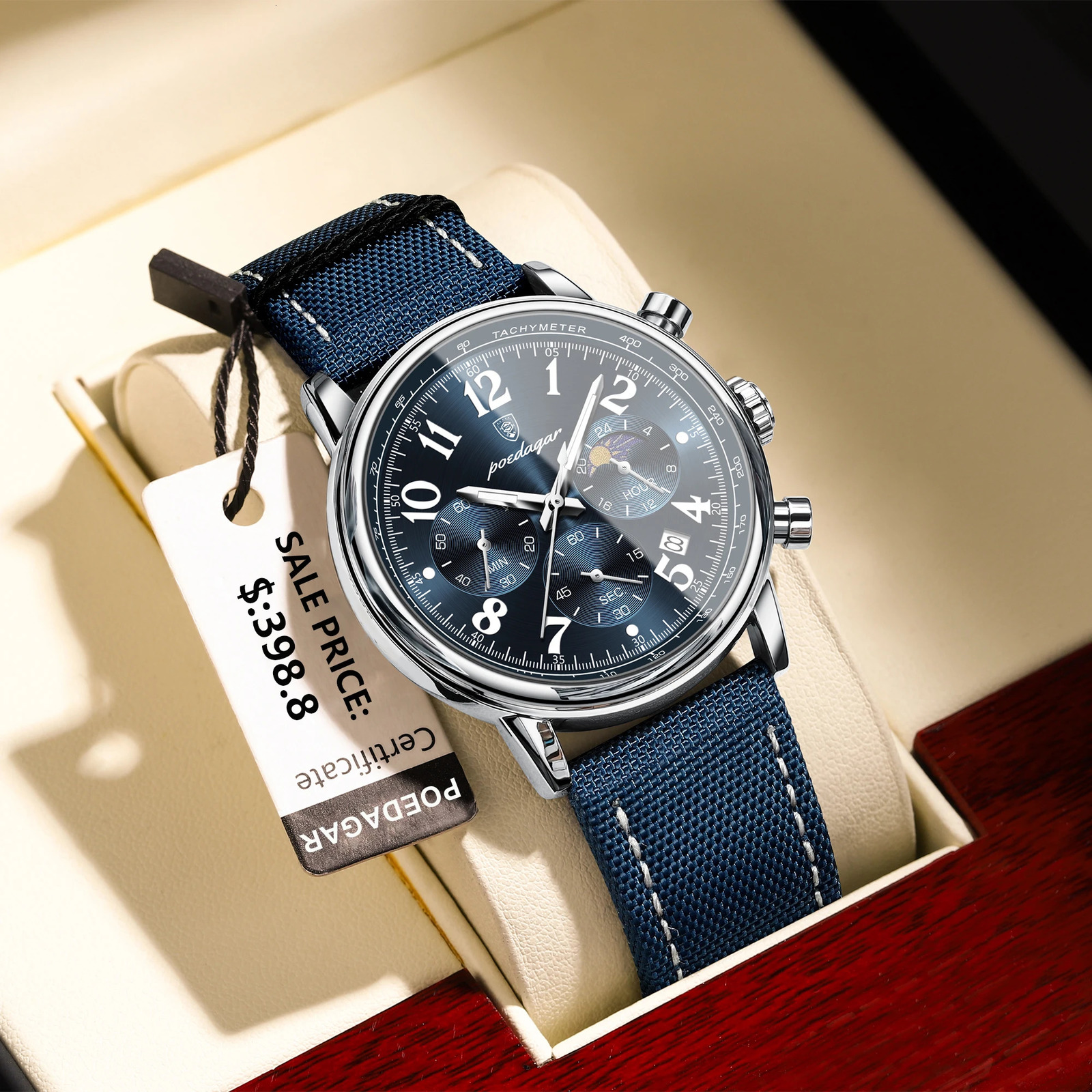 POEDAGAR Sports Military Men Watch Waterproof Luminous Chronograph Nylon Leather Date Man Wristwatch Quartz Mens Watches 260114