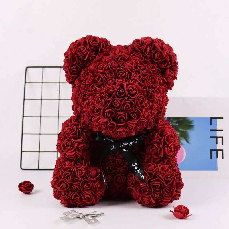 Immortal Rose Bear, Creative Simulation Flower, Mothers Day,Wedding, Valentine's Day Gift, New Year Gift for Girlfriend, 18cm W260114
