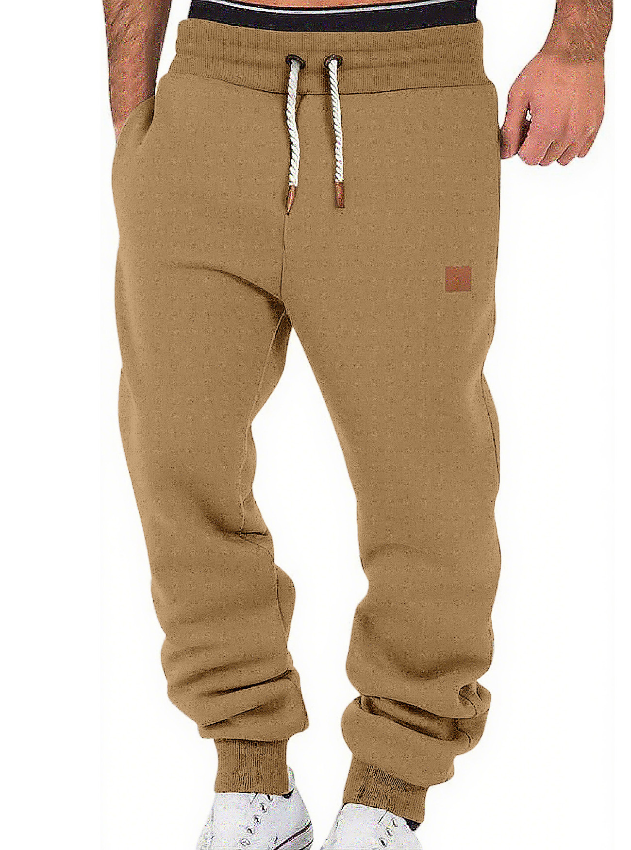 Men's Spring & Autumn Solid Color Trendy Casual Sports Sweatpants, European & American Style Loose-Fit Tapered-Leg Baggy Pants