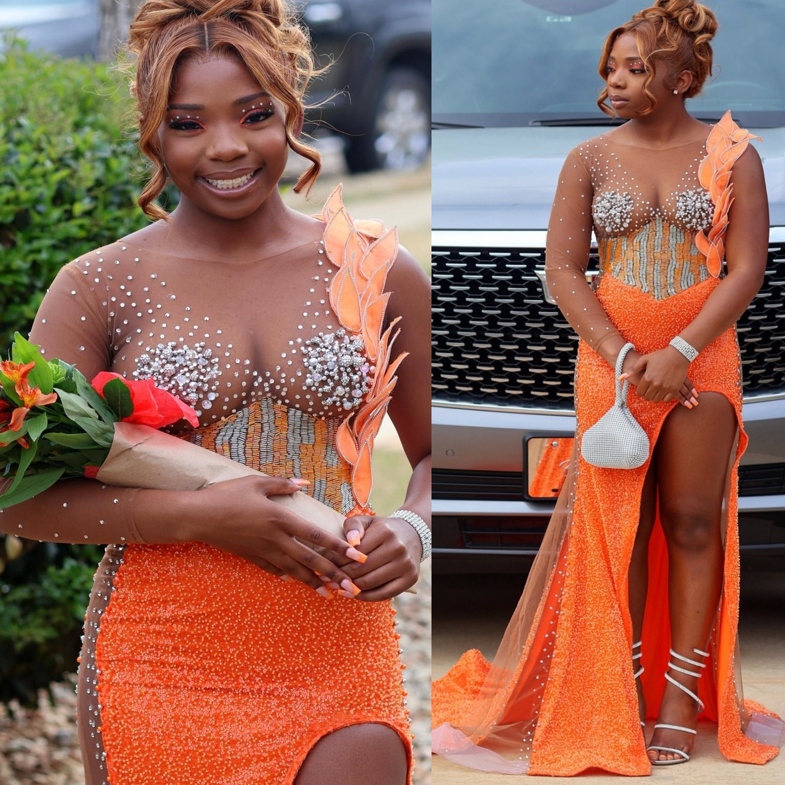 Aso Ebi Orange Mermaid Prom Dresses 2026 Beaded Crystals Florals Sequined Evening Formal Party Second Birthday Engagement Gowns Dress For Special Occa