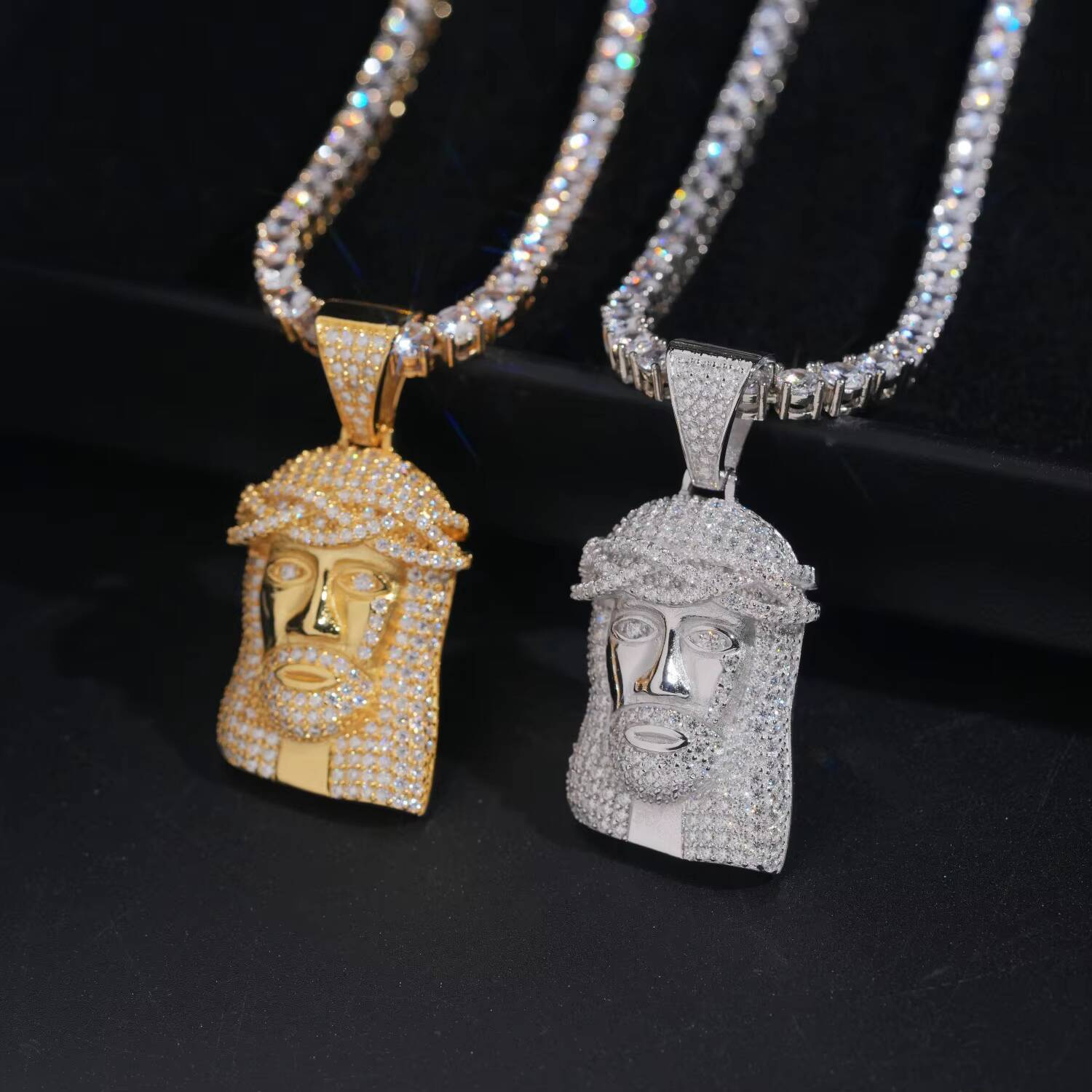 Mens Iced Out 925 Sterling Silver Vvs Diamond Mossanite Moissanite Hip Hop Jesus Head Piece Pendant 925 With Rope Chain Necklace