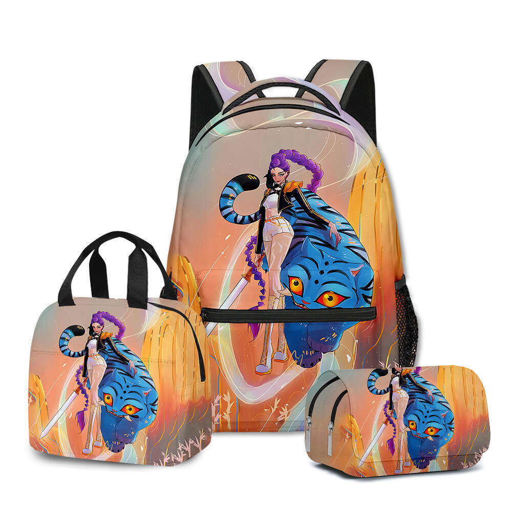 New K-POP Demon Slayer School Backpack Lunch Bag Pencil Case Three-Piece Set Huntrix Backpacks student backpack