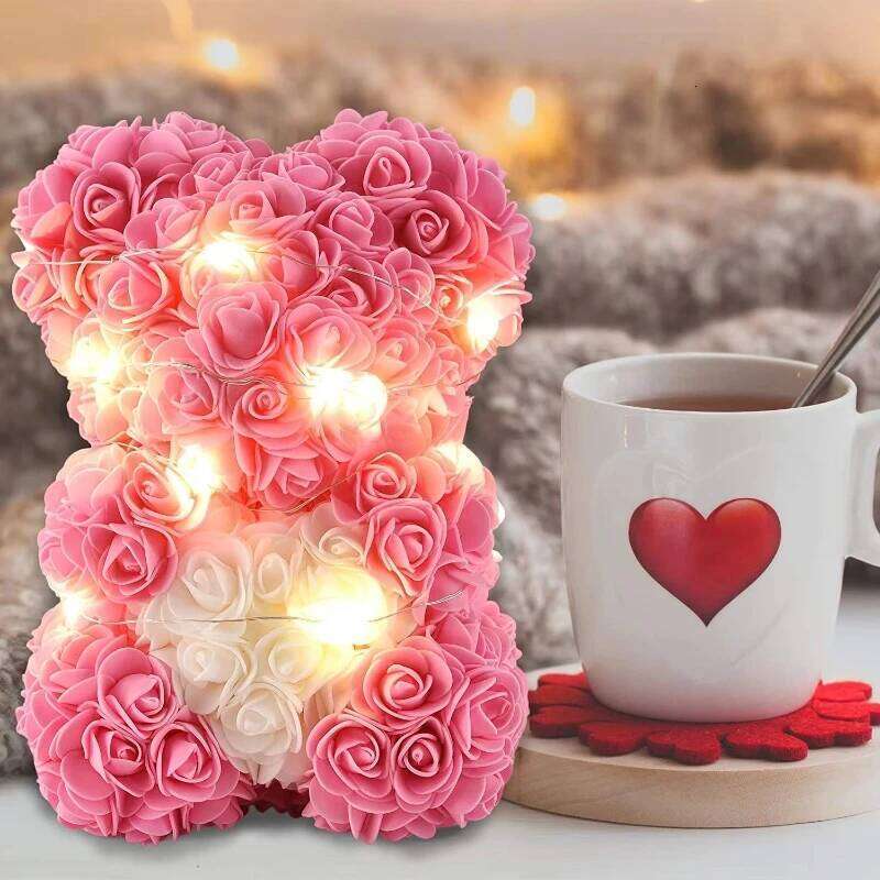 DIY Teddy Rose Bear Box High Quality Preserved Artificial Pe Foam Silk Flower Natural 40 cm Decorative Gift Valentine's Day W260114