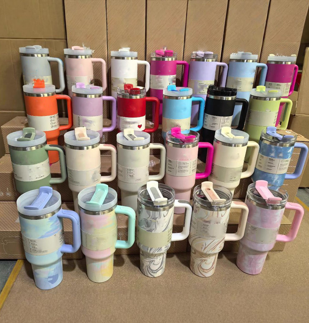 40oz Coffee Mug Handle Straw Vacuum Insulated Water Bottles Car Mug Star Blue Lid Stainless Steel Double Wall Thermal Cup with Large Capacity for Camping