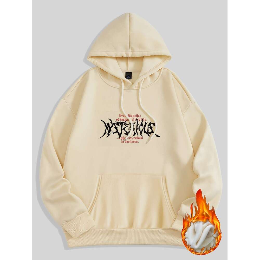 Men's Stylish Hooded Sweatshirt With Fleece, Featuring Skeleton Letters Print On Both The Front Back, Suitable Couples, Long-Sleeved Jacket, Thic