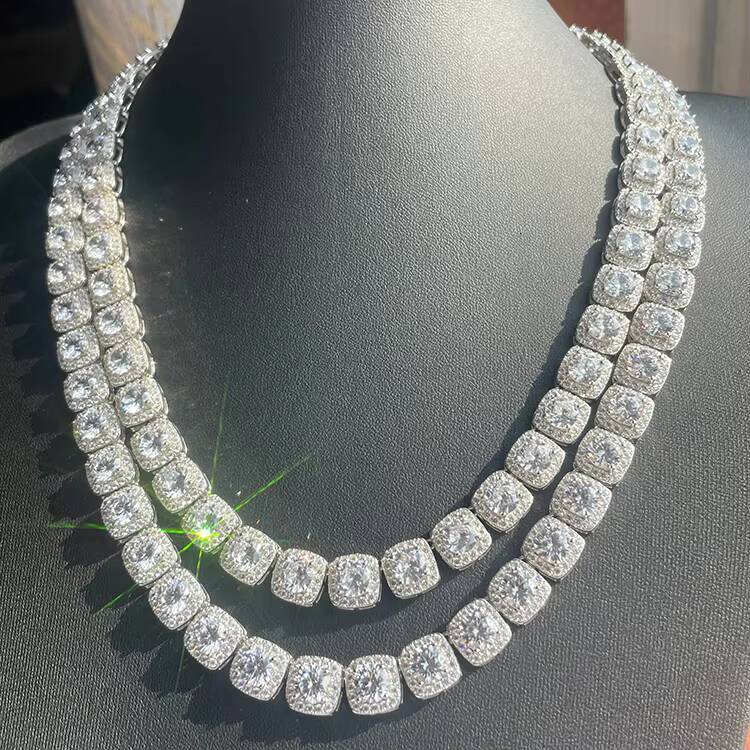 Yu Ying 925 Sterling Silver Mens Hip Hop Cuban Link Chain Necklace 12mm 8mm Moissanite Diamond Iced Pig Nose Style