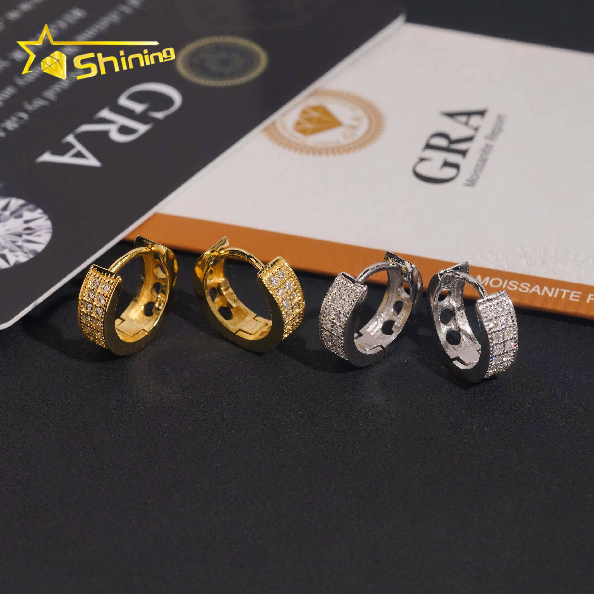 USA Warehouse Fast Shipping 925 Sterling Silver Moissanite Hoop Earring Hip Hop Men Women Iced Out Fashion Earrings