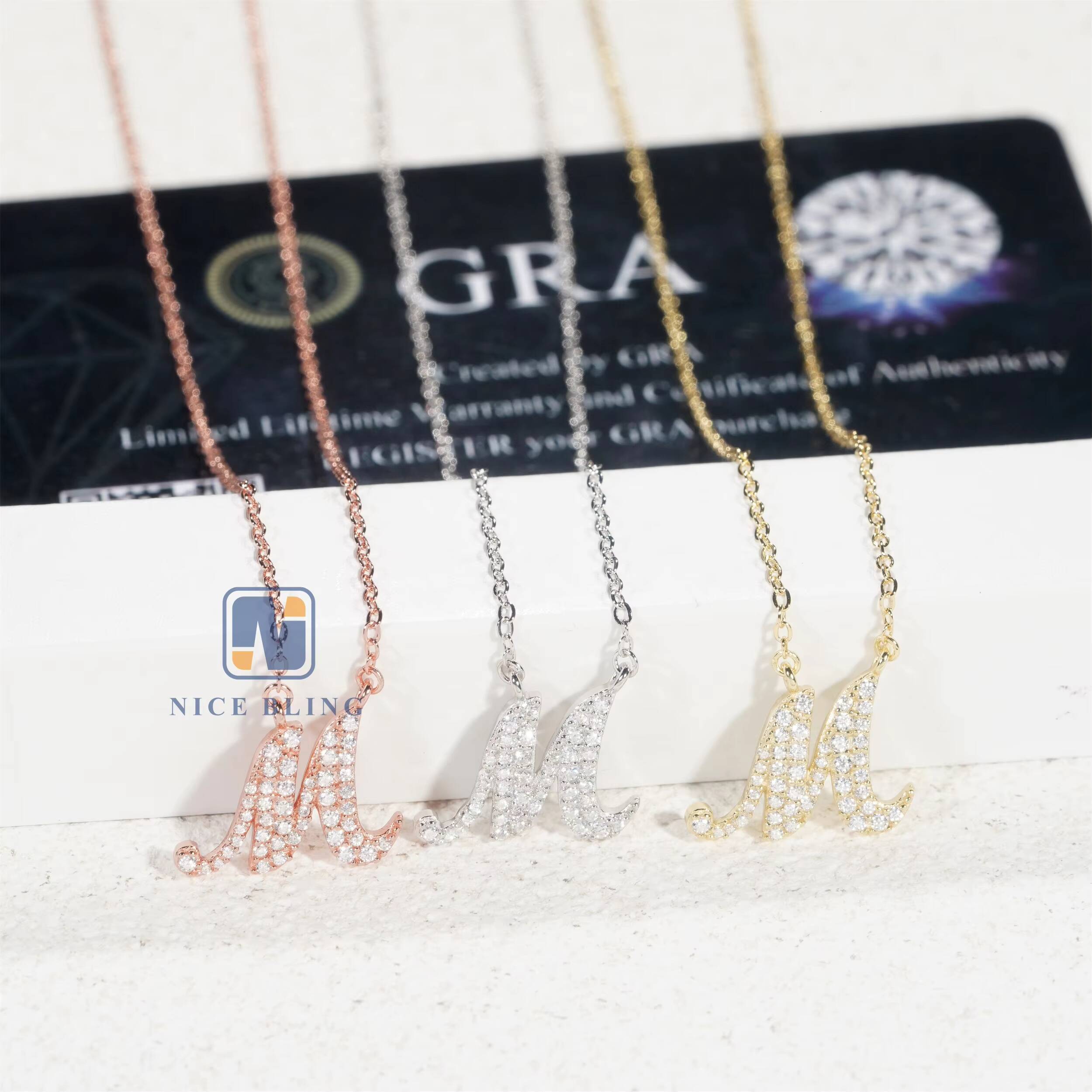 2024 Letter Necklace Wholesale Custom Sterling Silver Vvs Moissanite Letter M Necklace Fine Jewelry for Women