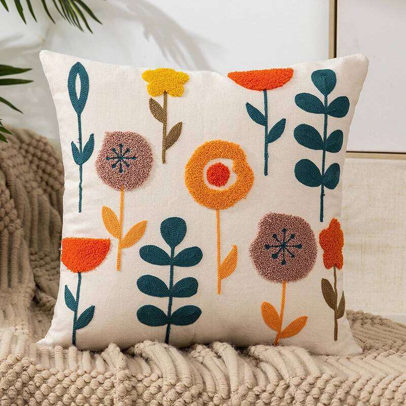 Embroidered Throw Pillow Cover 45x45cm Soft Cozy Cotton Outdoor Decorative Pillowcase Covers with Zipper for Couch Sofa Bedroom