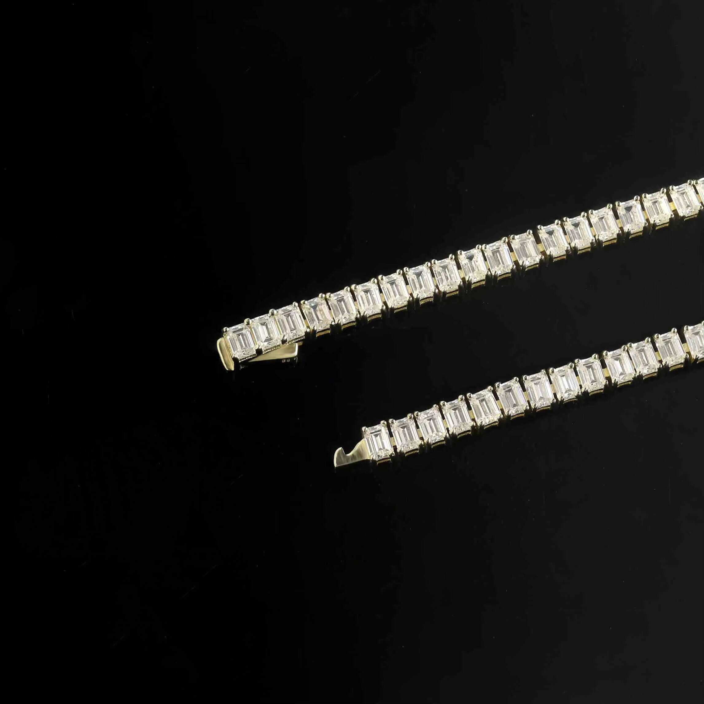 Abiding Trendy Minimalist Emerald Cut 25x35mm 1116ctw VVS Moissanite Diamond Tennis Bracelet 25mm 14K Yellow Gold Bracelet