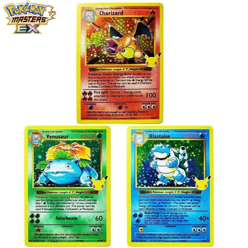3pcs Pokemon 25Th Anniversary PTCG Charizard Blastoise Flash Game Anime Rare Collection Cards Gift Toys L260114 edec