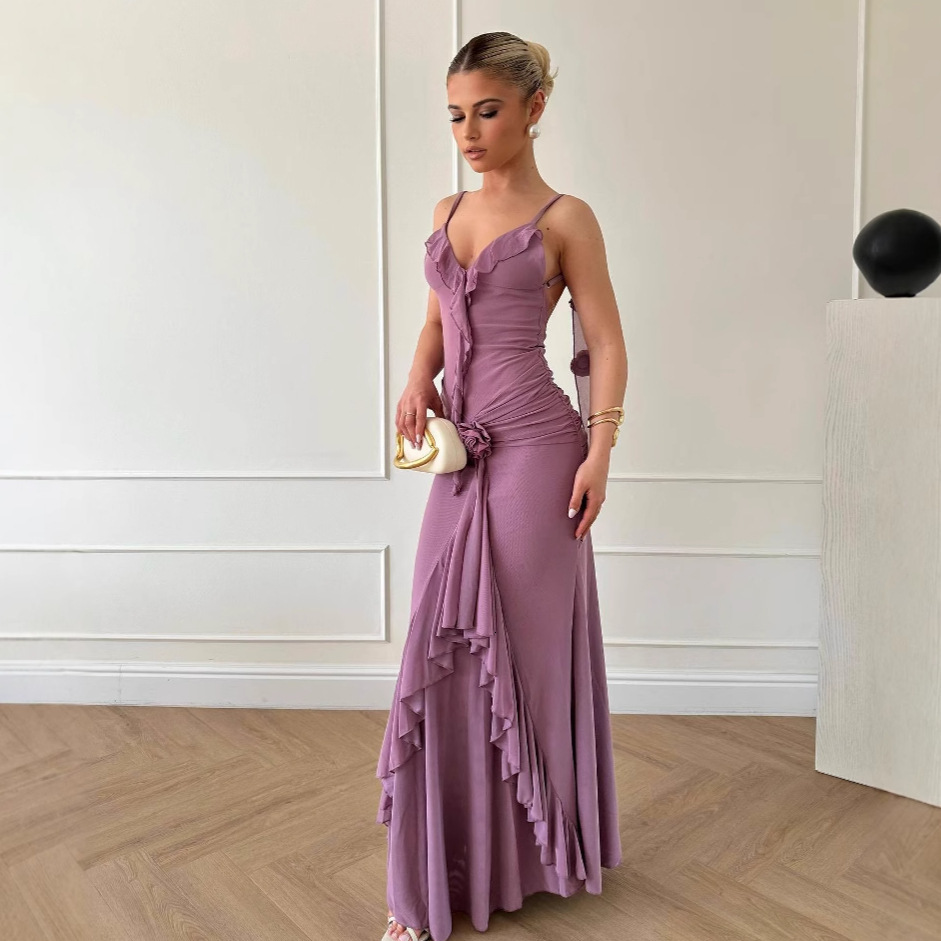 2026 New Style Urban Sexy Luxury Women's Dress - European Fashion Ruffled Silk Dress For Shapely And Sexy Vacation With Strapless Design