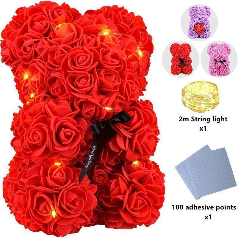 1Pcs LED Artificial Flower Eternal Rose Teddy Bear for Mom Mother's Birthday Valentine's Day Anniversary Gifts & Decoration W260114