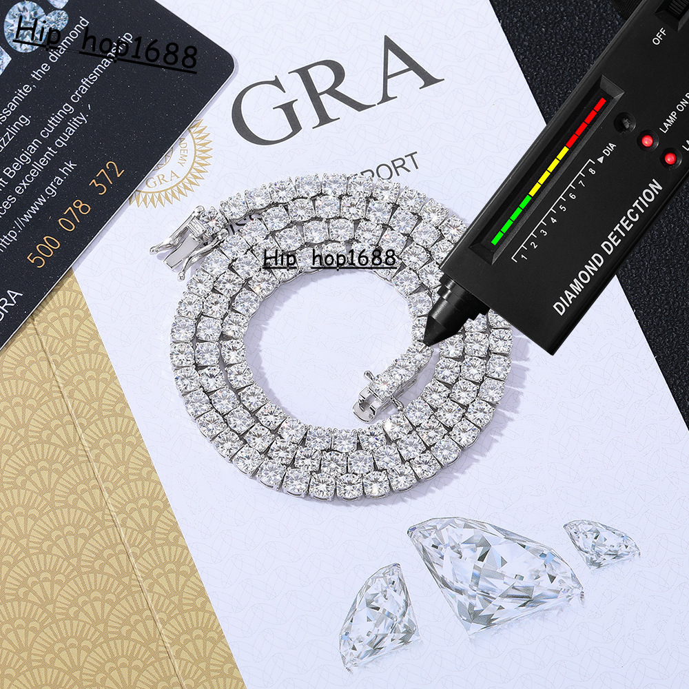 S925 Silver Moissanite Single Row Tennis Chain Bracelet Necklace Hip Hop Jewelry for Men and Women Luxury