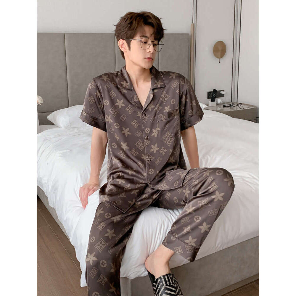 Elegant Luxury Couple Pajamas Spring Summer Ice Short Sleeve Thin Silk Homewear
