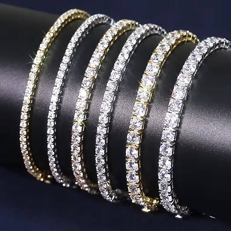 RINNTIN SB204 Jewelry 2mm 3mm 4mm Women 925 Sterling Silver 5A Cubic Zirconia Classic Tennis Chain Bracelet for Women