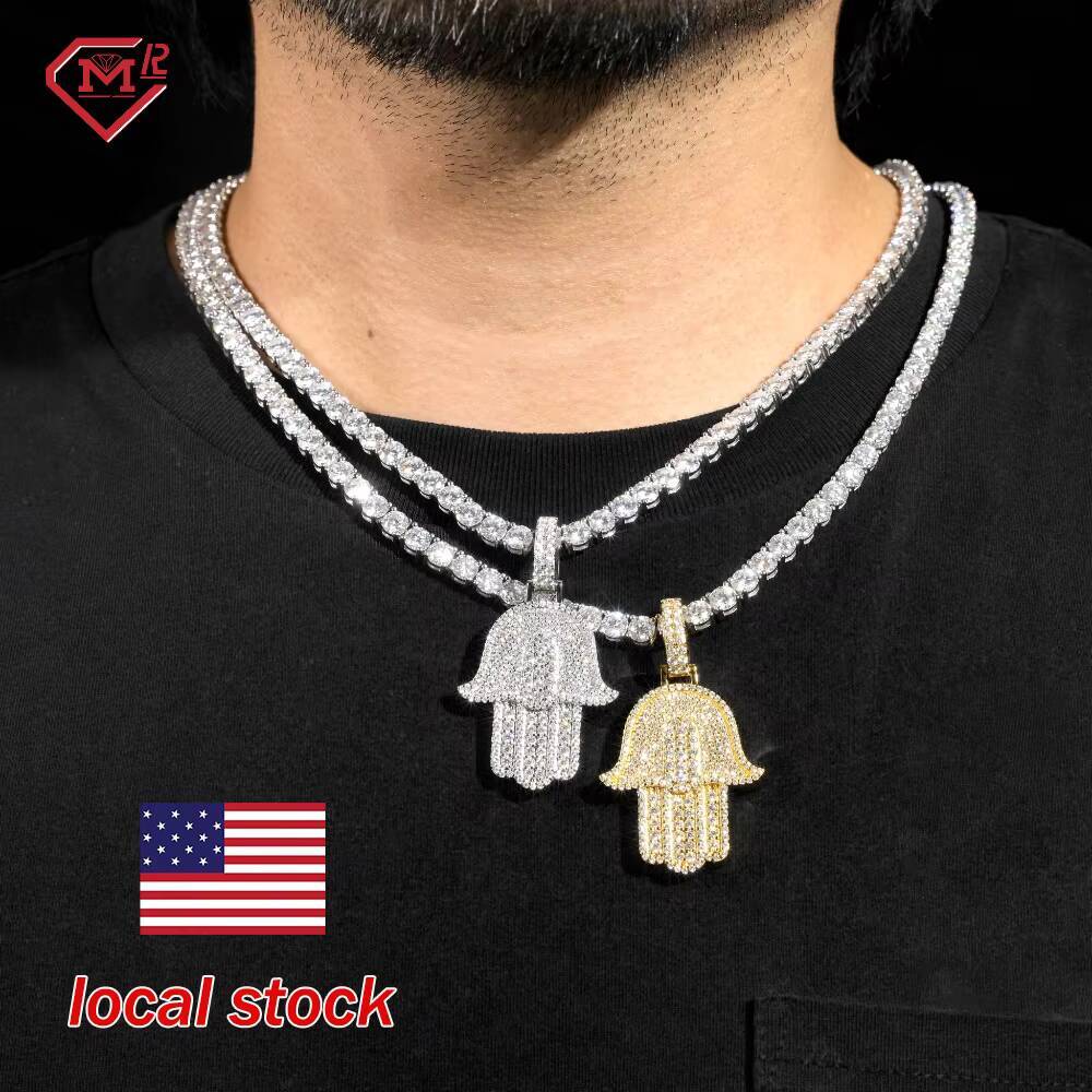 GRA Certificate Hiphop Moissanite Charm Pendant 925 Silver VVS Iced Out Diamond Hamsa Hand Pendant