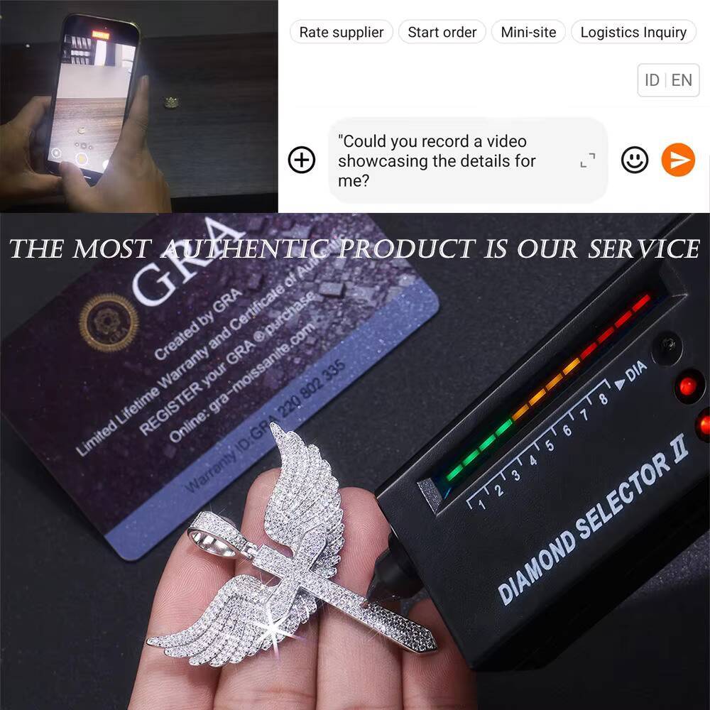 Hip Hop Fine Jewelry Pendants Men Iced Out VVS Moissanite Diamond Pendants 925 Sterling Silver Angel Wing Moissanite Necklaces