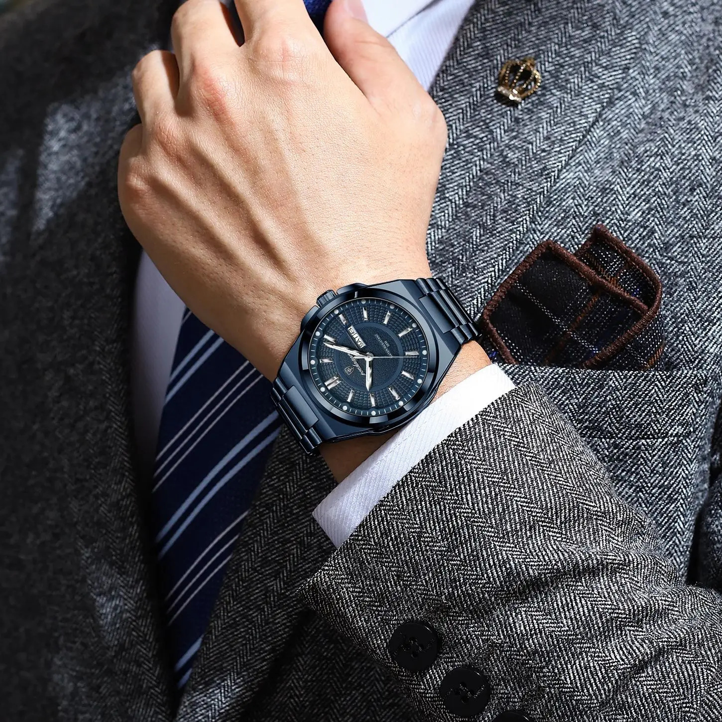 POEDAGAR Fashion Classic Men Wristwatches Stainless Steel Waterproof Luminous Man Watch Date Week Quartz Business Mens Watches 260114