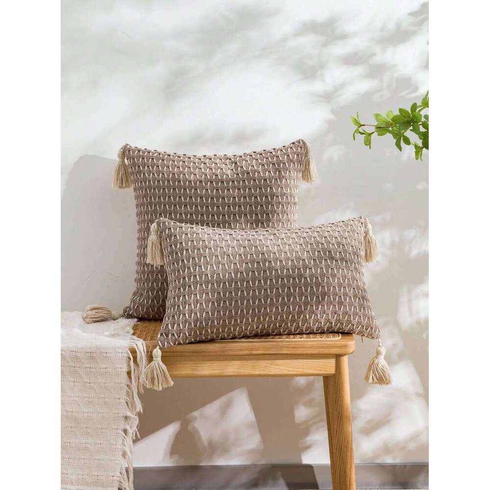 Woven Plaid Bohemian Style Waist Pillowcase, Suitable For Use In Living Rooms, Bedrooms, And Car Pillowcases