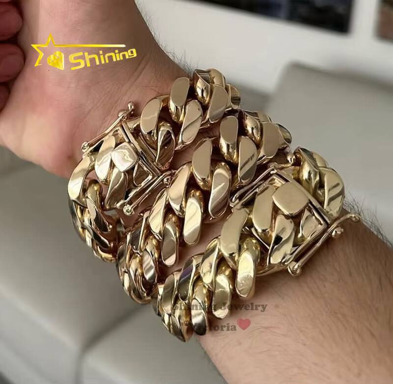 14K Gold Plating Miami Cuban Link Hip Hop 20MM 95 250G Solid Silver 999 Cuban Link Bracelet