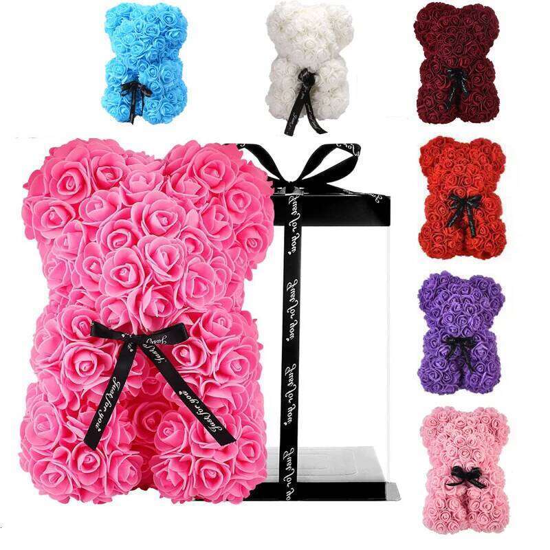 Gifts Women Flower Bear Hand Made Rose Teddy Bea for Valentines Mothers Day Wedding Anniversary Bridal Showers W260114