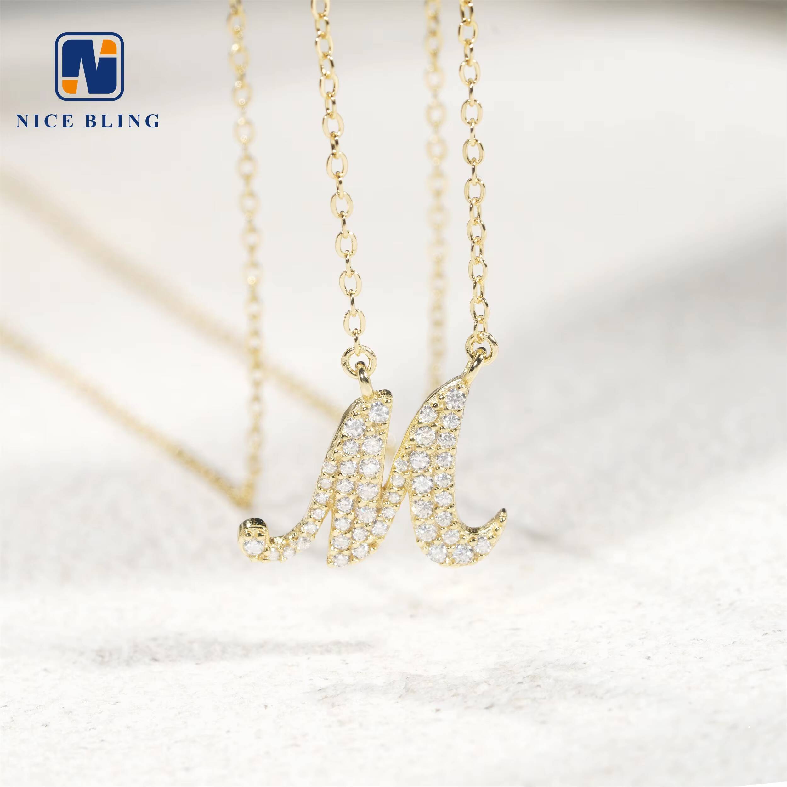 2024 Letter Necklace Wholesale Custom Sterling Silver Vvs Moissanite Letter M Necklace Fine Jewelry for Women