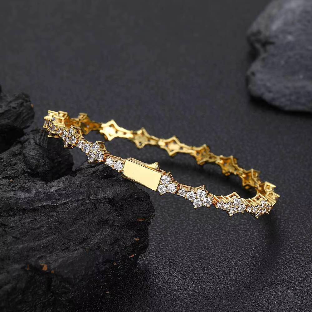 Hiphop Jewelry Lced Out Flower 65mm 925 Silver VVS Moissanite Bracelet 18K Gold Plated Pave Moissanite Tennis Chain Bracelet