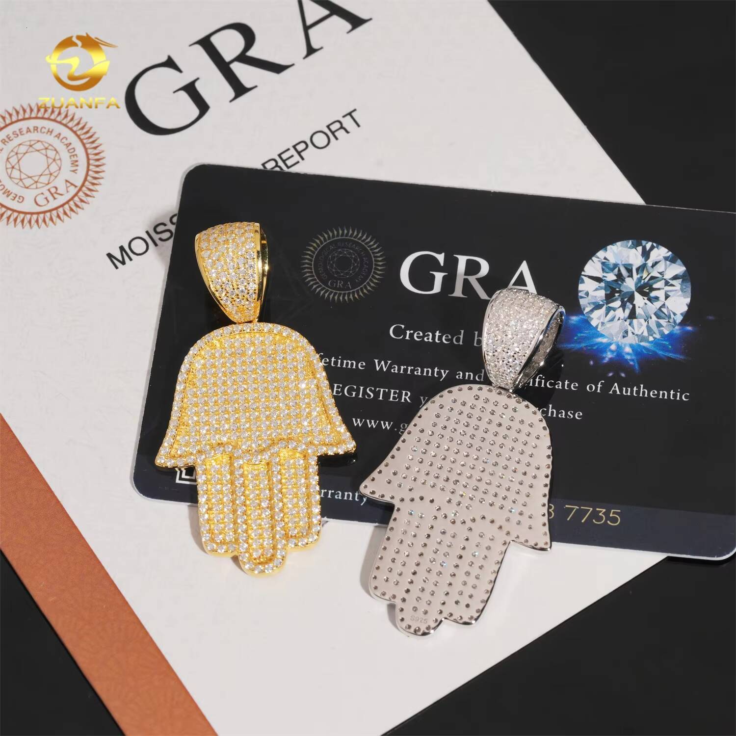 Wholesale Price Hip Hop Jewelry Charm Pendants 925 Silver Hamsa Hand Iced Out Moissanite Pendant for Men
