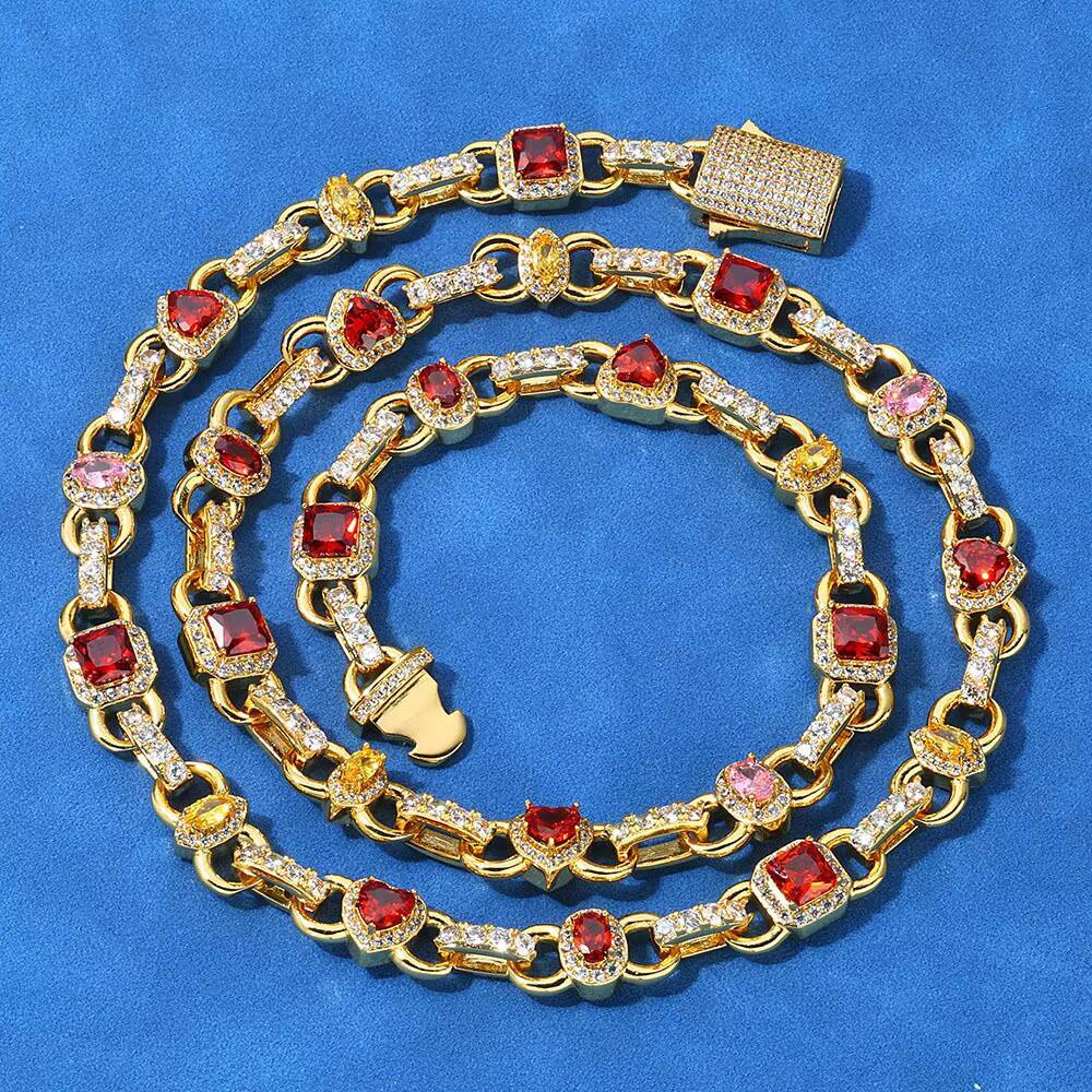 Moissanite S925 Silver Customizable Men Necklace Colorful Gemstones Chain