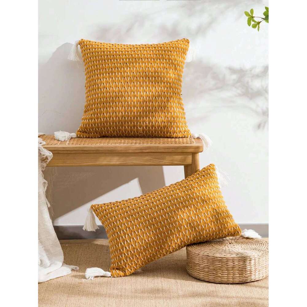 Woven Plaid Bohemian Style Waist Pillowcase, Suitable For Use In Living Rooms, Bedrooms, And Car Pillowcases