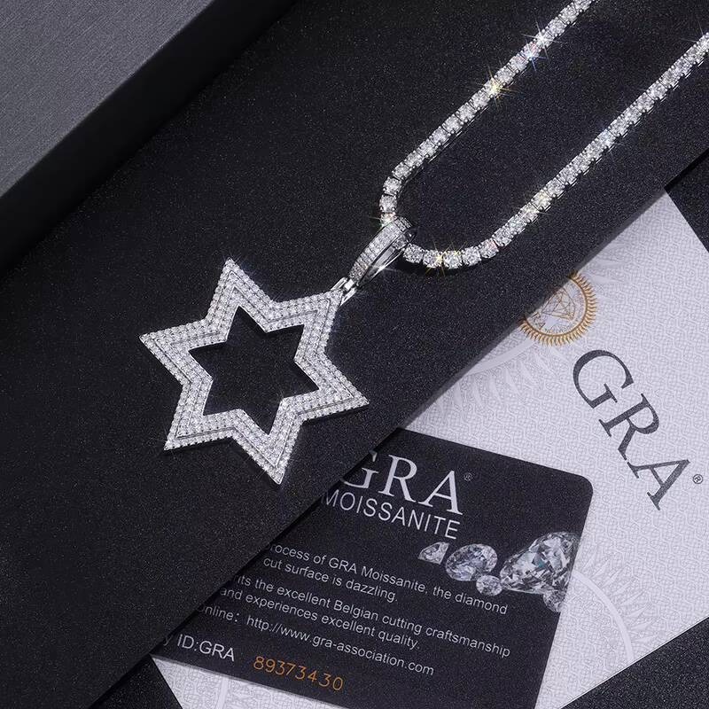 Star Outline Iced Out 925 Sterling Silver Pave VVS Moissanite Hip Hop Jewelry Pass Diamond Test Moissanite Iced Out Pendant