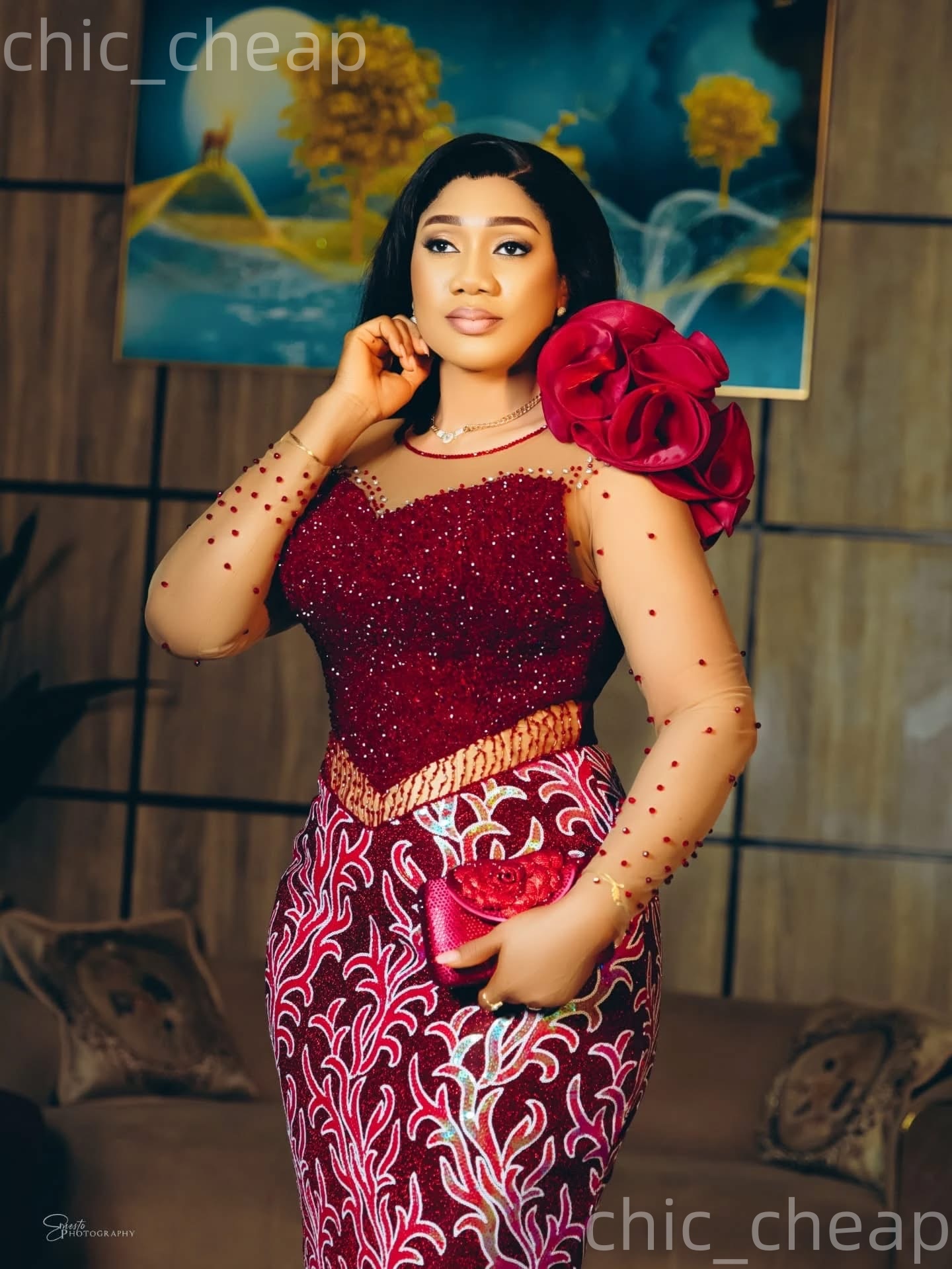 Aso Ebi Nigerian Burgundy Sheath Prom Dresses 2026 Beaded Sheer Neck Lace Evening Formal Party Second Birthday Engagement Gowns Dress For Special Occa