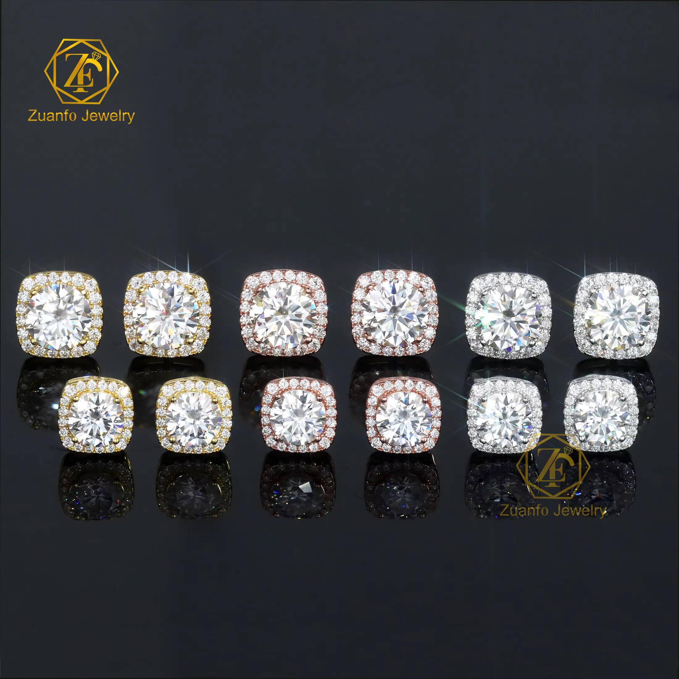 Factory Wholesale 65mm 8mm VVS HipHop Style 925 Silver Moissanite Stud Earrings for Men and Women