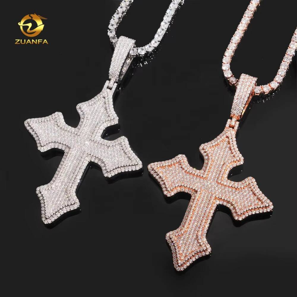 Custom Made Iced Out Charm 925 Silver Diamond Cross Men Hip Hop Rose Gold Moissanite Pendant