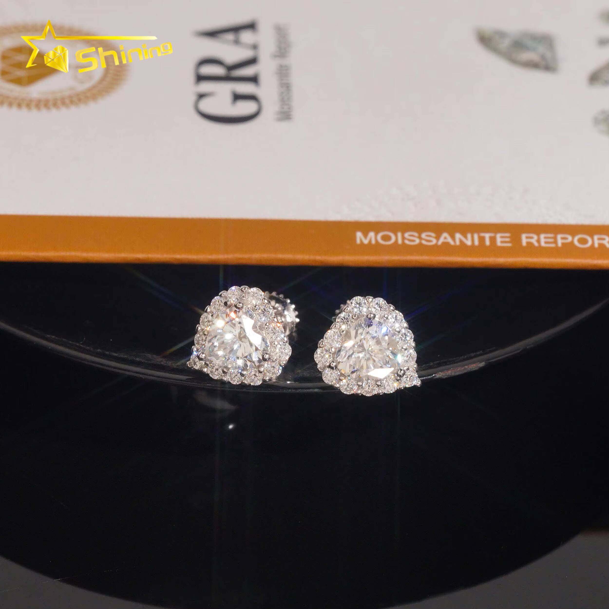 US Warehouse Fast Shipping Hip Hop Jewelry 925 Sterling Silver VVS Diamond Heart Cut Iced Out Moissanite Stud Earrings