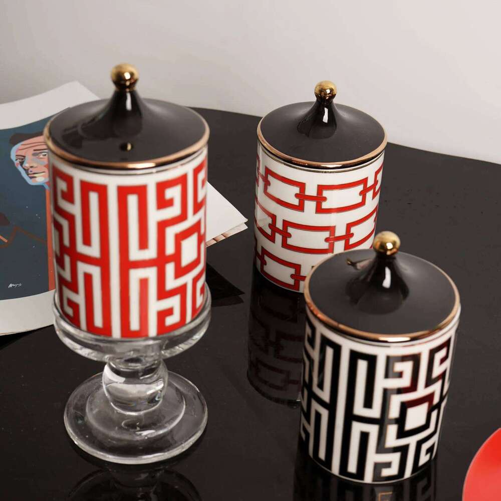 Creative Gilded Ceramic Cosmetic Jewelry Bottle Aromatherapy Candle Jar Tea Box Storage Container Home Decor