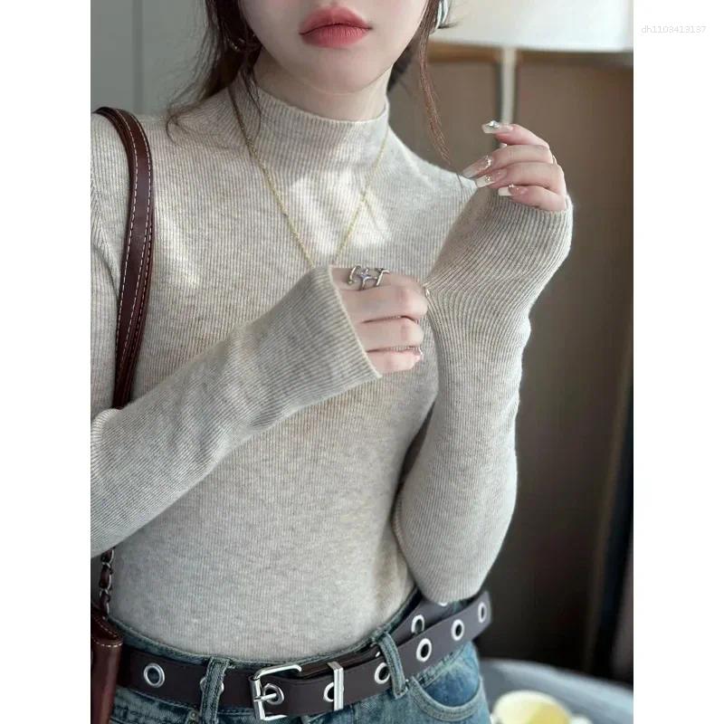 Women's Sweaters Spring Autumn Inner Tops Solid Color Elegant Jumper Fashion Semi Turtleneck Casual Pullover Sweater Women Bottoming Shirts