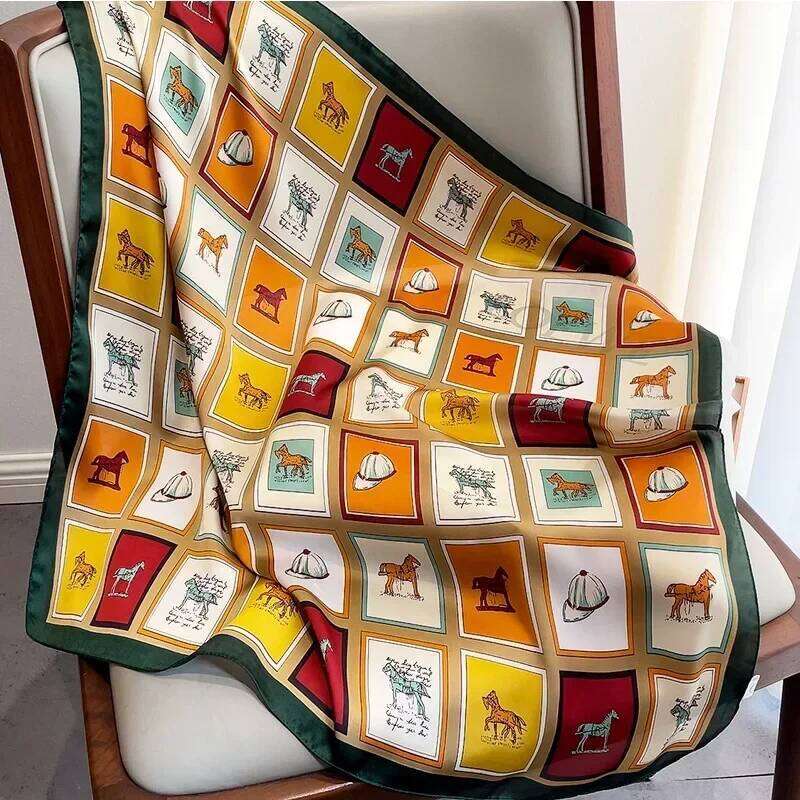 1 piece of 70x70 simulated silk satin shawl women's handkerchief printed women's square head blanket