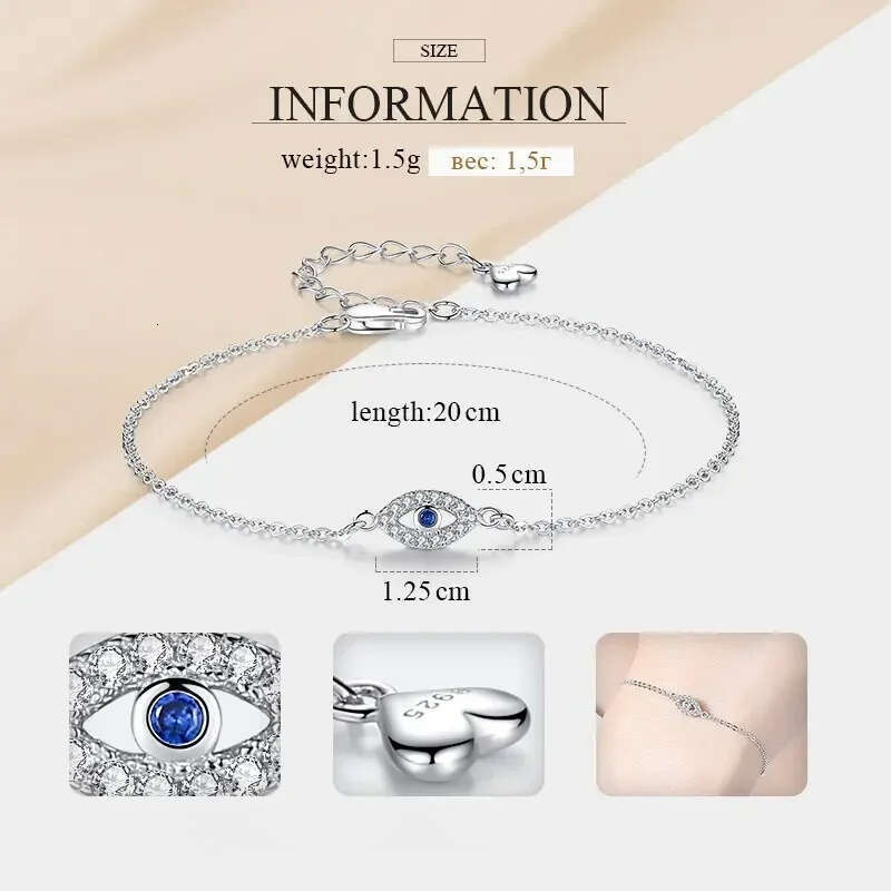 Jewellery Bracelet Fine Jewellery Silver Plated Turkish Style Evil Eye Protection with Blue Stone and Cubic Zirconia Adjustable for Travel Souvenir Da
